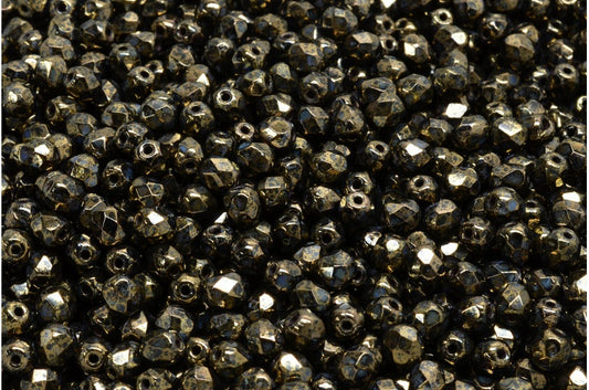 ファセット加工ラウンドビーズ、ブラックセネガルバイオレット（23980-15695）、ボヘミアクリスタルガラス、チェコ共和国