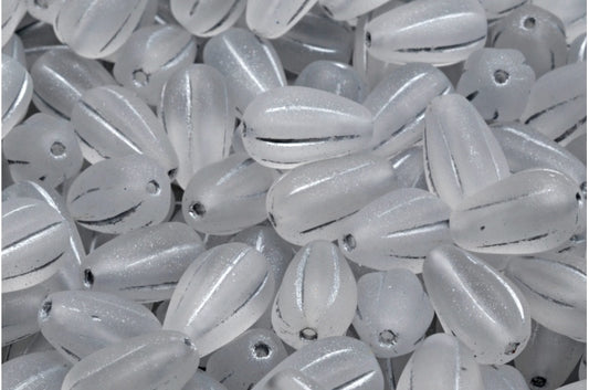 ドロップメロンビーズ、クリスタルマットシルバーライン（00030-84100-54301）、ガラス、チェコ共和国