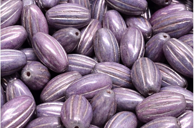 Olive Melon Beads, White Purple Copper Lined (02010-15726-54324), Glass, Czech Republic