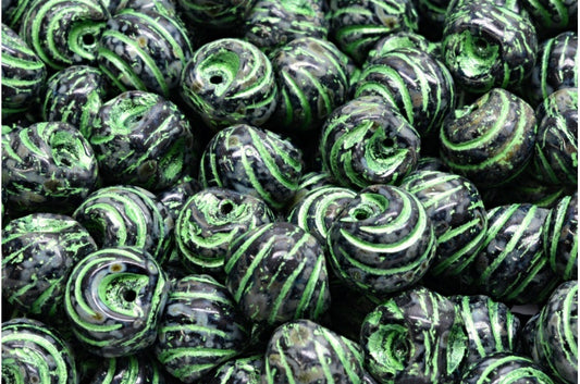 Grooved Mushroom Button Beads Black Travertin 43813 (23980-86800-43813), Glass, Czech Republic