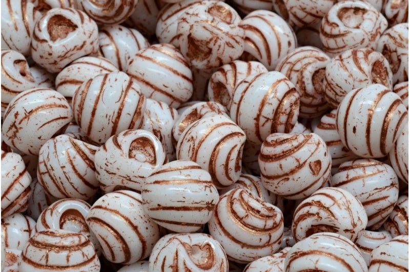 Grooved Mushroom Button Beads, White 43805 (02010-43805), Glass, Czech Republic