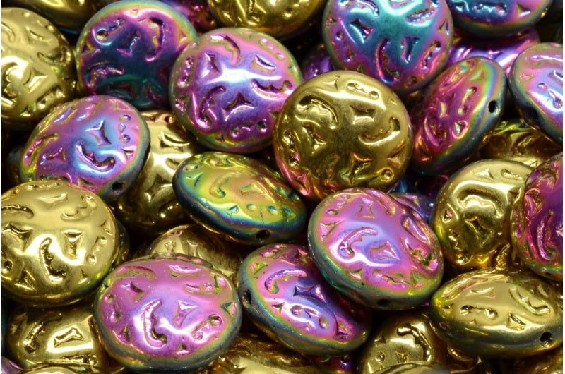 レンズ豆ビーズ（飾り付き）14mm、クリスタル98549（00030-98549）、ガラス、チェコ共和国