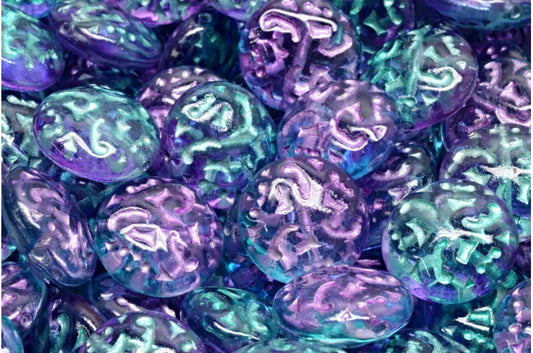 レンズ豆ビーズ（飾り付き）14mm、クリスタルシルバーライン入り 48023 (00030-54301-48023)、ガラス、チェコ共和国