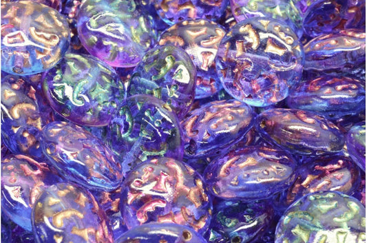 レンズ豆ビーズ（飾り付き）14mm、クリスタルゴールドライン、ブルーバイオレット（00030-54302-48002）、ガラス、チェコ共和国