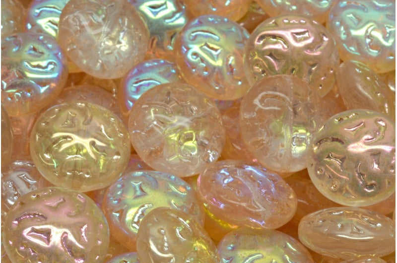 レンズ豆ビーズ（飾り付き）14mm、クリスタル98531（00030-98531）、ガラス、チェコ共和国