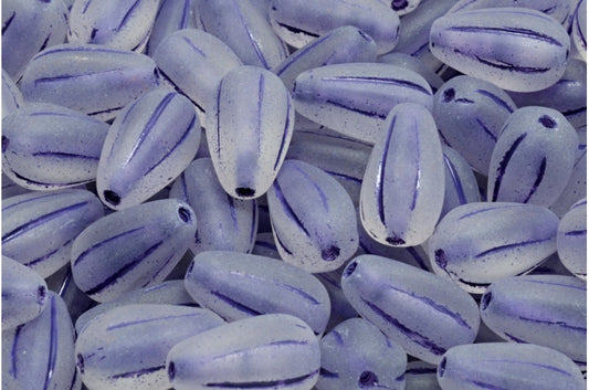 ドロップメロンビーズ、クリスタルマットブルーライン（00030-84100-54325）、ガラス、チェコ共和国