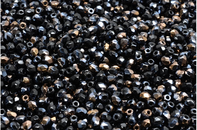 ファイアポリッシュファセットビーズラウンド、ブラック 22901 (23980-22901)、ボヘミアクリスタルガラス、チェコ共和国