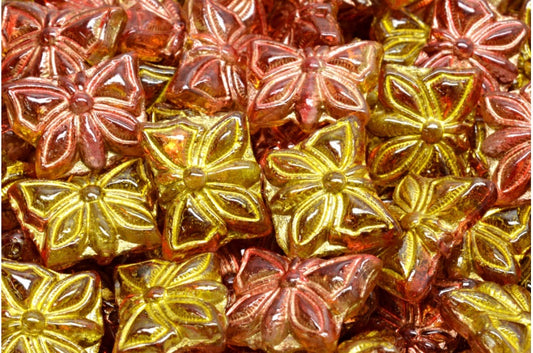 Butterfly Beads Crystal Gold Lined Red Orange (00030-54302-48001), Glass, Czech Republic