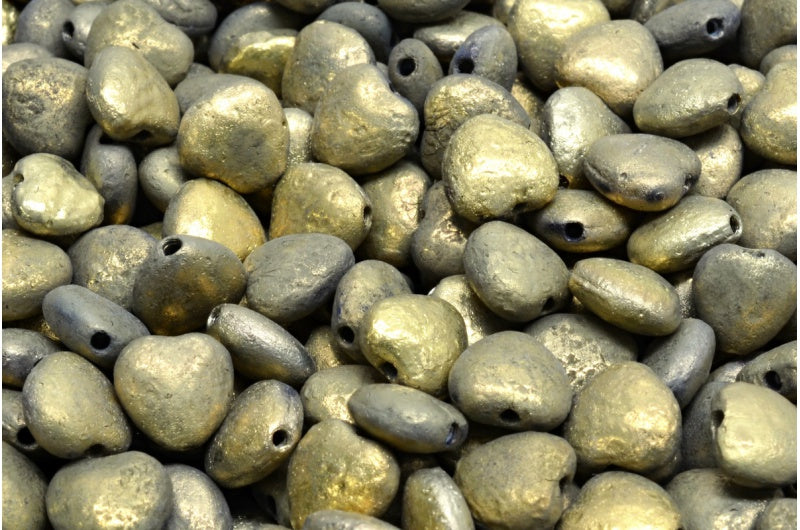 Heart Beads Crystal Etched Gold (00030-etch-26443), Glass, Czech Republic