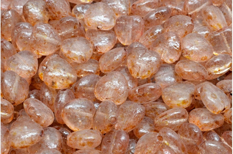 Heart Beads Crystal Etched Travertin 34304 (00030-etch-86800-34304), Glass, Czech Republic