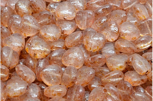 Heart Beads Crystal Etched Travertin 34304 (00030-etch-86800-34304), Glass, Czech Republic