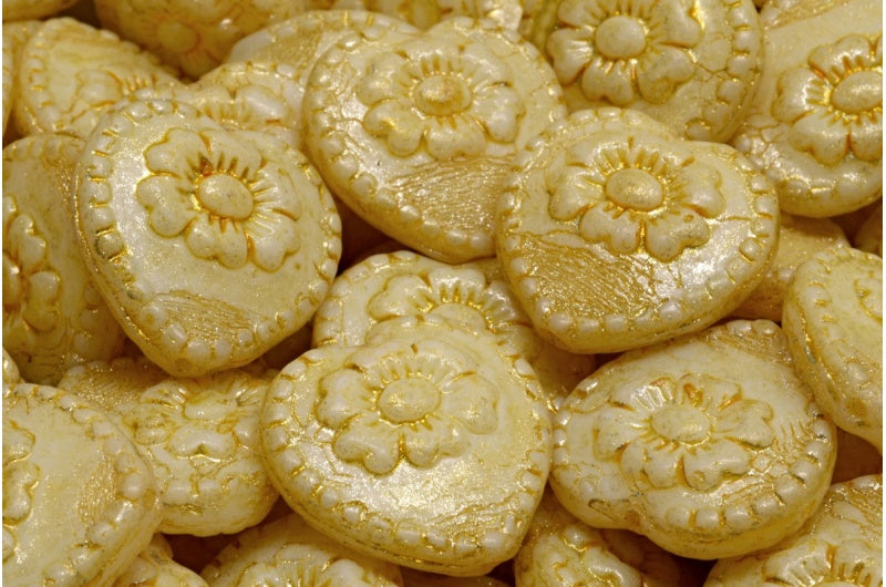 Heart Beads With Rose, White 34302 (02010-34302), Glass, Czech Republic