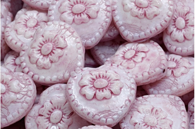 Heart Beads With Rose White 34306 (02010-34306), Glass, Czech Republic