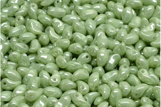 Tulip Petal Beads White Luster Green Full Coated (02010-14457), Glass, Czech Republic