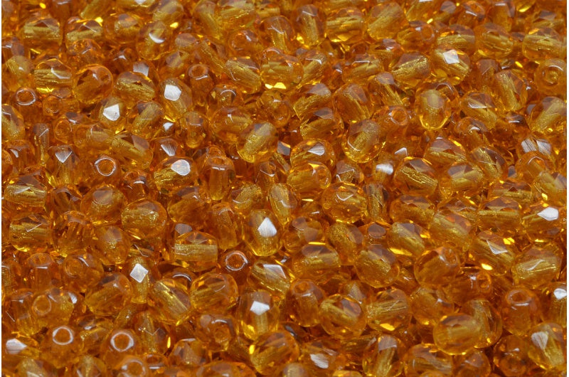 Fire Polished Faceted Beads Round, Transparent Orange (10060), Bohemia Crystal Glass, Czech Republic