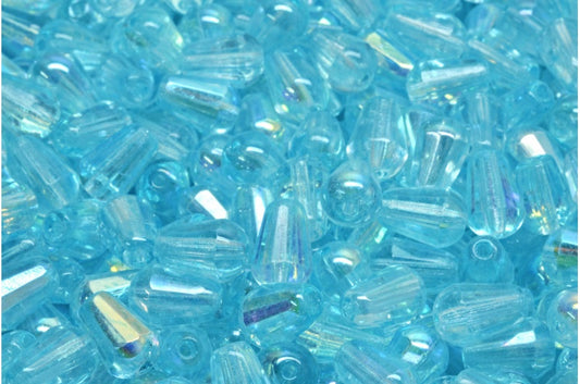 Faceted Fire polished Teardrop Beads, Crystal Ab 34308 (00030-28701-34308), Glass, Czech Republic