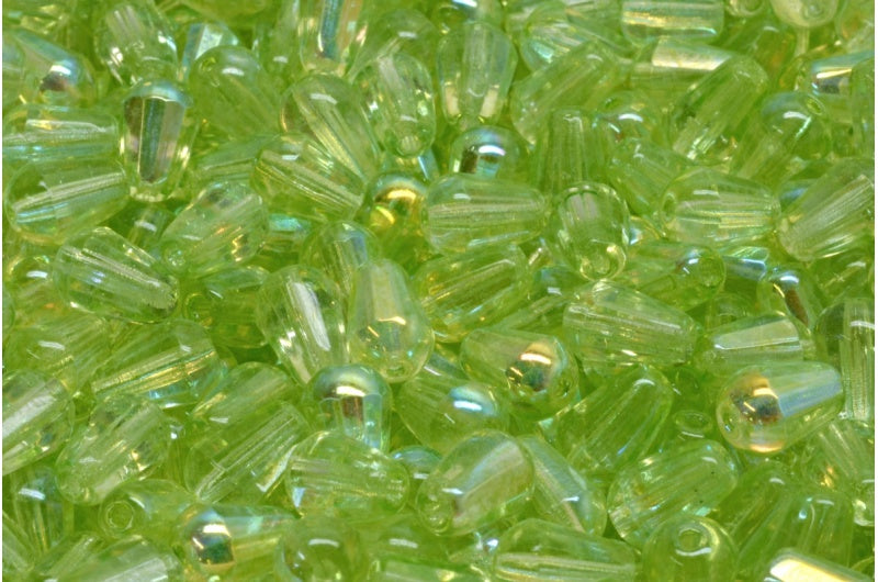 ファセット加工のファイアポリッシュ仕上げのティアドロップビーズ、クリスタルAb 34310（00030-28701-34310）、ガラス、チェコ共和国