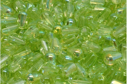 ファセット加工のファイアポリッシュ仕上げのティアドロップビーズ、クリスタルAb 34310（00030-28701-34310）、ガラス、チェコ共和国