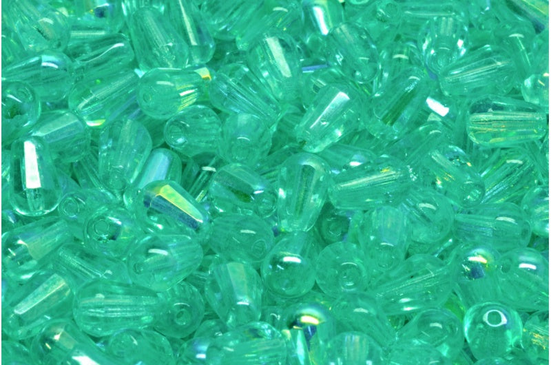 ファセット加工のファイアポリッシュ仕上げのティアドロップビーズ、クリスタルAb 34309（00030-28701-34309）、ガラス、チェコ共和国