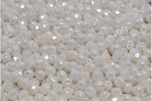 Fire Polished Faceted Beads Round, Chalk White Hematite (03000-14400), Bohemia Crystal Glass, Czech Republic