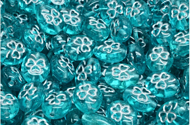 Shamrock Oval Beads Transparent Aqua Silver Lined (60110-54301), Glass, Czech Republic