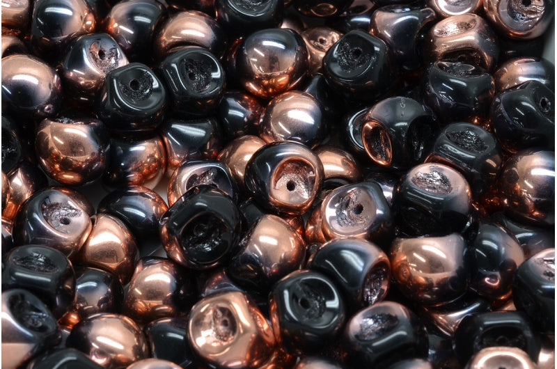 Mushroom Button Beads, Black Rose Gold Capri (23980-27101), Glass, Czech Republic