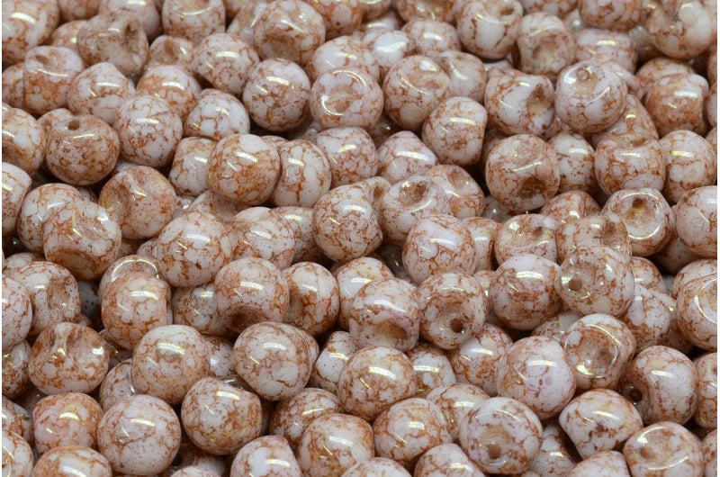 蘑菇珠，白色陶土红色 (02010-15495)，玻璃，捷克共和国