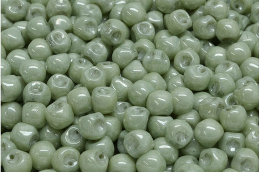 Mushroom Button Beads, White Luster Green Full Coated (02010-14457), Glass, Czech Republic