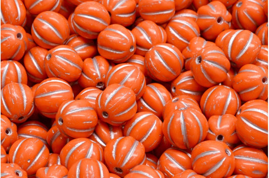 メロンビーズ、不透明イエローシルバーライン（93120-54301）、ガラス、チェコ共和国