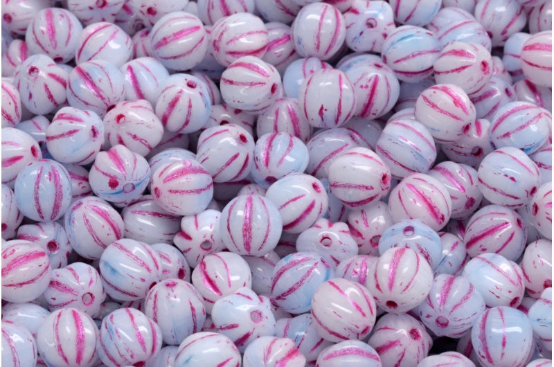 メロンビーズ、R2061 ピンクライン（R2061-43807）、ガラス、チェコ共和国