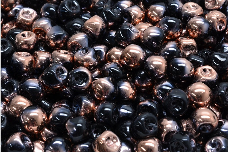 Mushroom Button Beads, Black Rose Gold Capri (23980-27101), Glass, Czech Republic