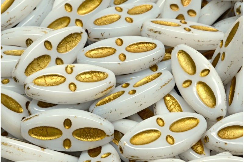 Ship Eye Oval Beads White Gold Lined (02010-54302), Glass, Czech Republic