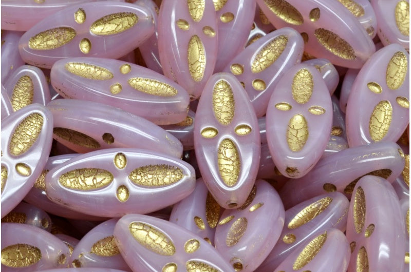 Ship Eye Oval Beads, Opal Pink Gold Lined (71010-54302), Glass, Czech Republic