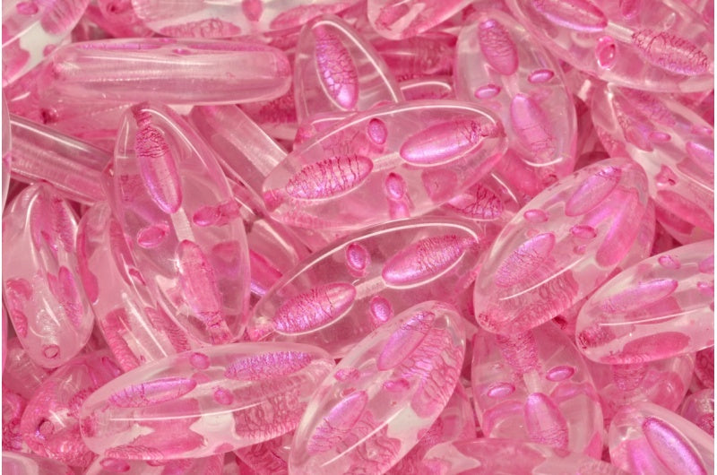 Ship Eye Oval Beads Crystal Pink Lined (00030-43807), Glass, Czech Republic