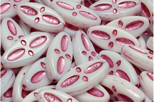 Ship Eye Oval Beads, White Pink Lined (02010-54321), Glass, Czech Republic