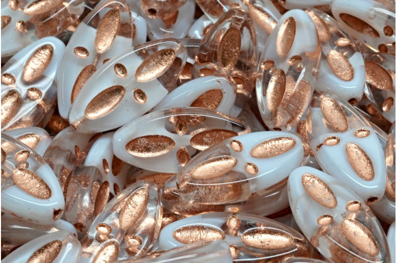 Ship Eye Oval Beads Mix Crystal White Copper Lined (06008-54318), Glass, Czech Republic
