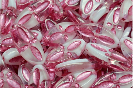 Ship Eye Oval Beads, Mix Crystal White Pink Lined (06008-54321), Glass, Czech Republic