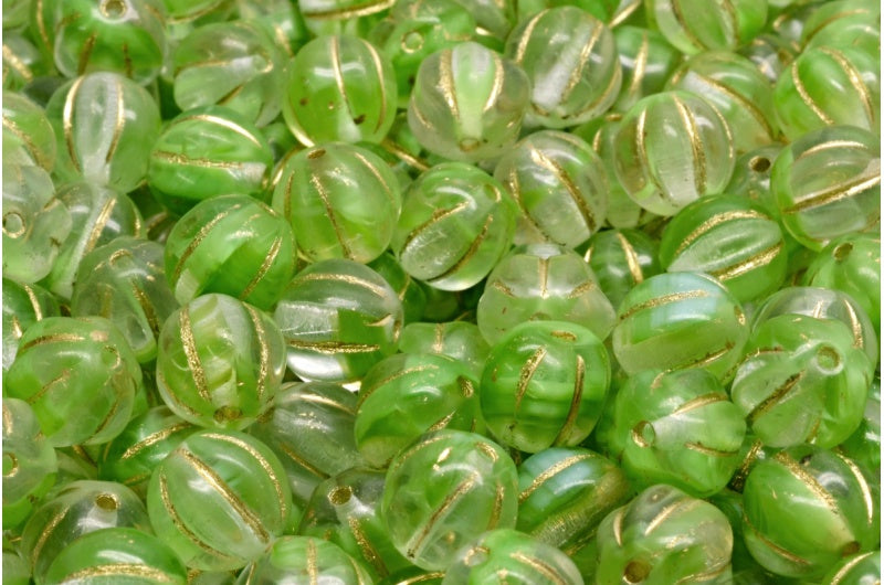Melon Beads 56016 Gold Lined (56016-54302), Glass, Czech Republic