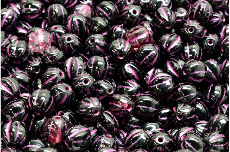 Melon Beads R0239 Pink Lined (R0239-43807), Glass, Czech Republic