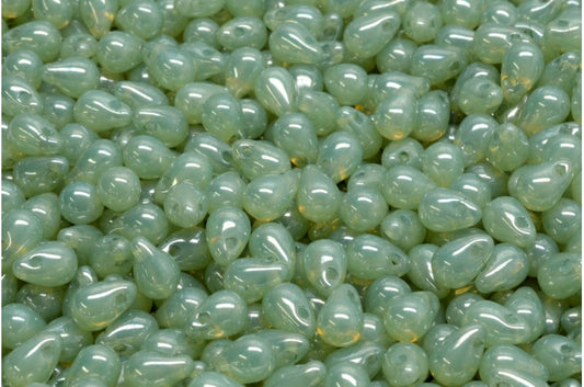 泪珠珠，蛋白石白色光泽绿色全涂层 (01000-14457)，玻璃，捷克共和国