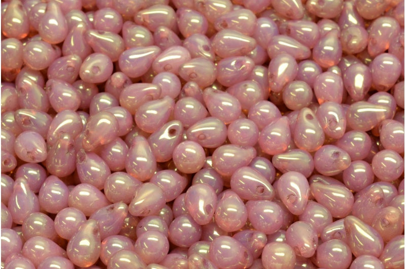 ティアドロップビーズ、オパールホワイトラスターレッドフルコーティング（01000-14495）、ガラス、チェコ共和国