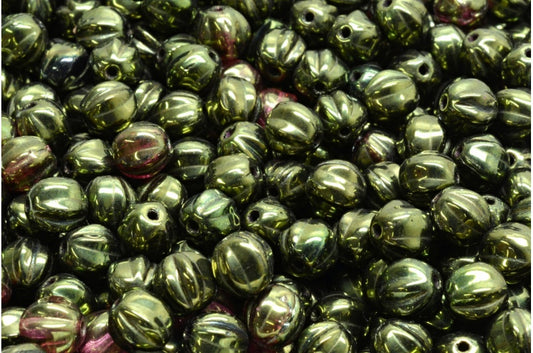Melon Beads, R0239 Luster Red Full Coated (R0239-14495), Glass, Czech Republic