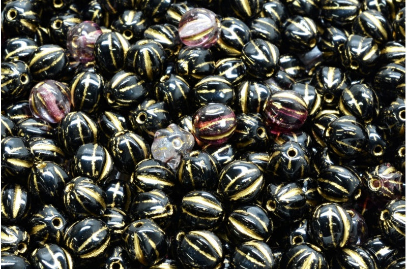 Melon Beads R0239 Gold Lined (R0239-54302), Glass, Czech Republic