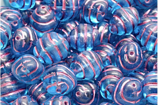 Lined Oval Beads Transparent Aqua Pink Lined (60020-54321), Glass, Czech Republic