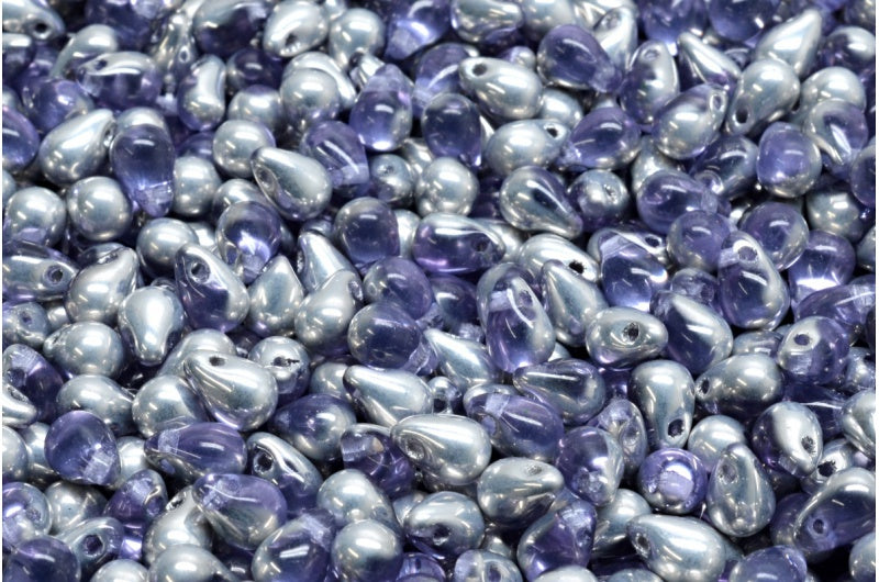 Teardrop beads, Transparent Light Amethyst Crystal Silver Half Coating (20310-27001), Glass, Czech Republic
