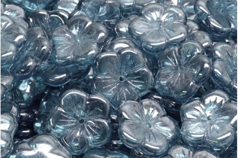 Apple Flower Beads Crystal Luster Blue Full Coated (00030-14464), Glass, Czech Republic