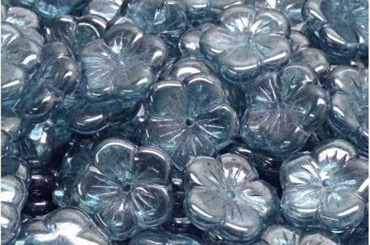 Apple Flower Beads Crystal Luster Blue Full Coated (00030-14464), Glass, Czech Republic