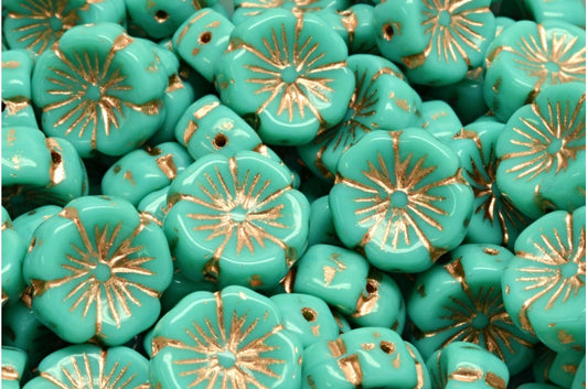 Hawaiian Flower Beads Turquoise Copper Lined (63130-54307), Glass, Czech Republic