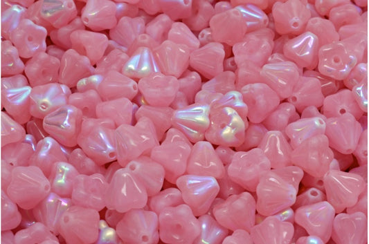 Bell Flower Beads Opal Pink Ab (71400-28701), Glass, Czech Republic