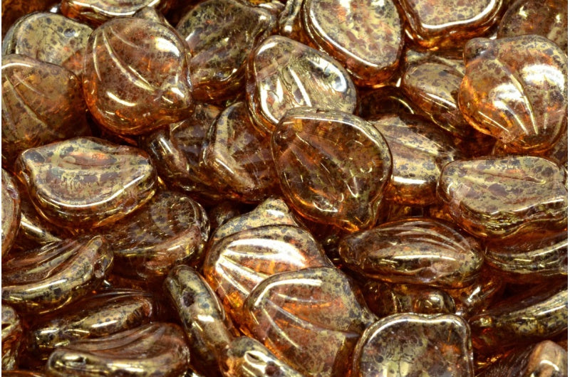 Peony Petal Beads Transparent Orange Terracotta Violet (10060-15496), Glass, Czech Republic